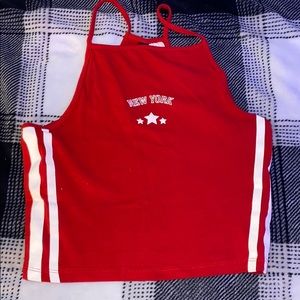 cropped red NY top